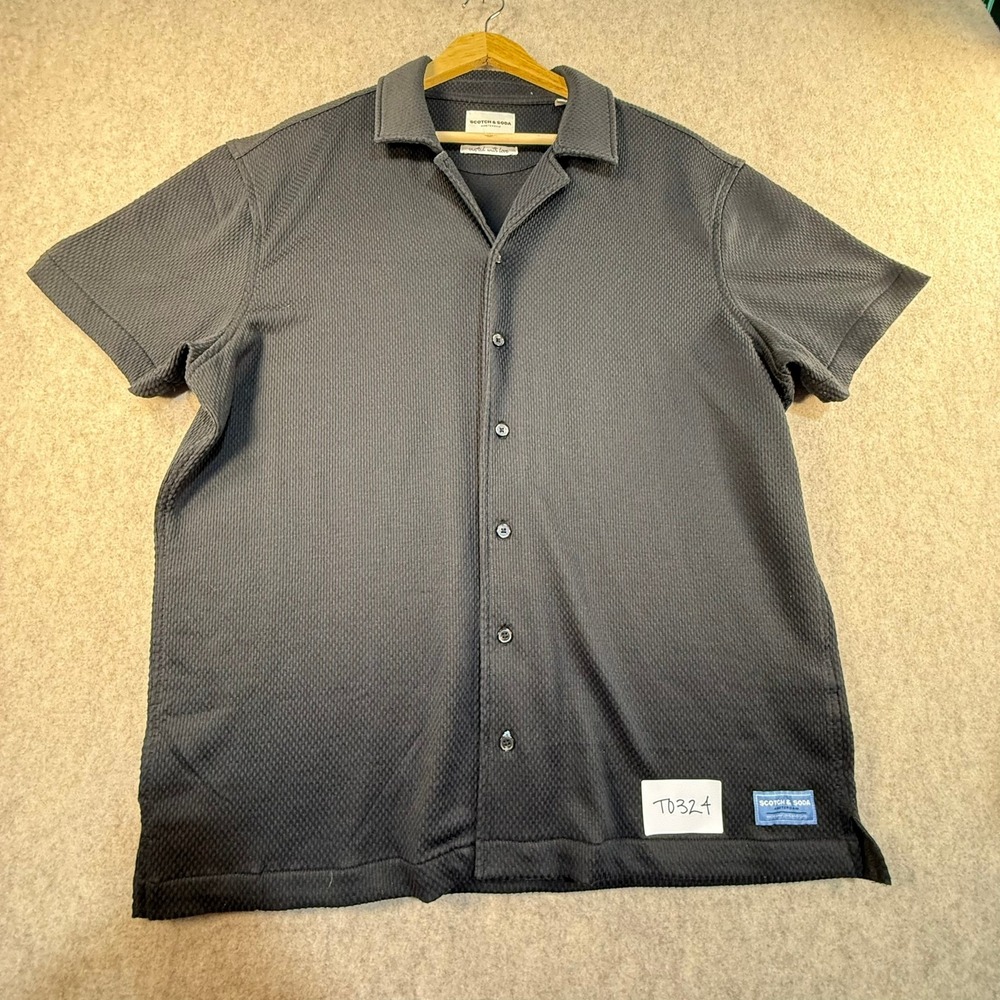 Scotch & Soda Amsterdam Mens Large Textured Waffle Knit Button Up Shirt Black L